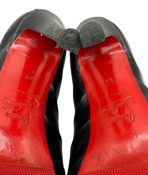 Christian Louboutin  Black Pleated Leather Orniron 100 Ankle Boots - Size 39