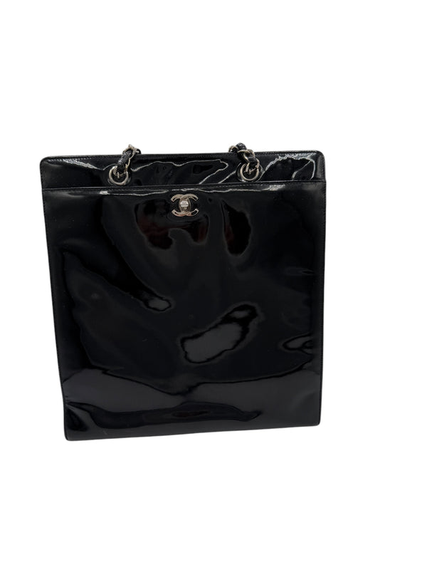 Chanel CC Turnlock Patent Tote with Silver Chain/Hardware