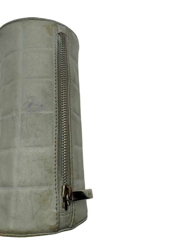 Chanel Chocolate Bar CC Logo lambskin Cosmetic Pouch Bag light blue/grey