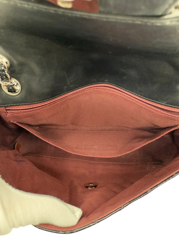 Chanel Black Quilted Patent Leather "Secret Label" Medium Flap Bag