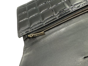 Chanel Black Patent Leather Chocolate Bar Clutch On Chain