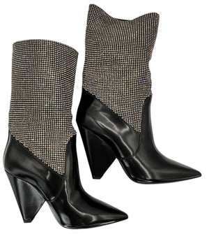 Saint Laurent Jazz Calf Swarovski Crystal Embellished Niki 105 Ankle Boots 39.5 Black