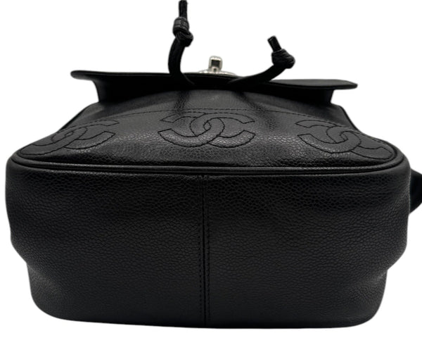 Chanel 1996-1997 Black Caviar Triple CC Backpack - Silver Hardware *RARE*