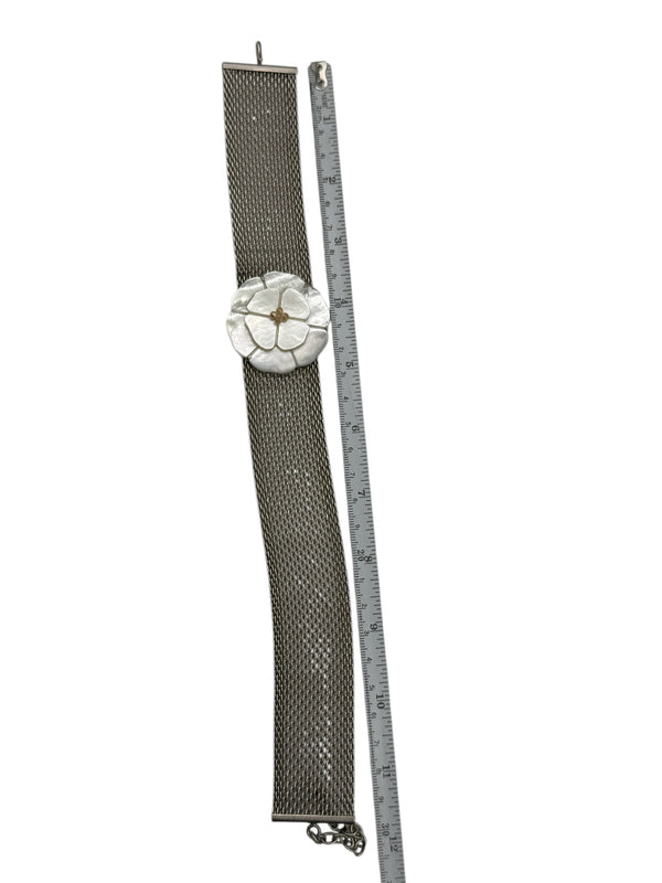 CHANEL Camellia with mesh silver choker collar.
