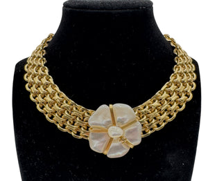 Chanel Mother Of Pearl Camellia Gold Choker/Necklace