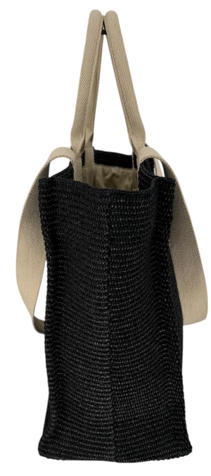 Marni Large Tote in Black raffia-effect fabric