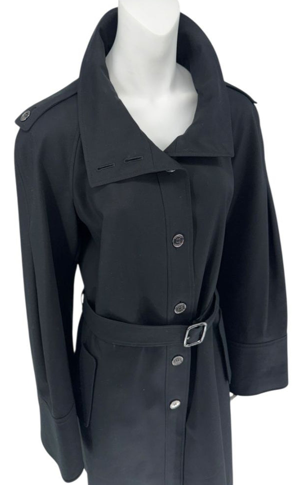 Burberry London Black Wool & Cashmere Belted Trench Coat - Size 14 US