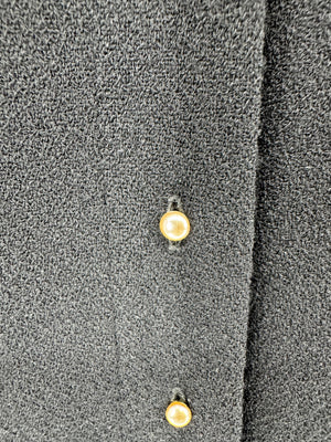 Chanel F/W 02 Long Black Wool Jacket Pearl Buttons - Size 44