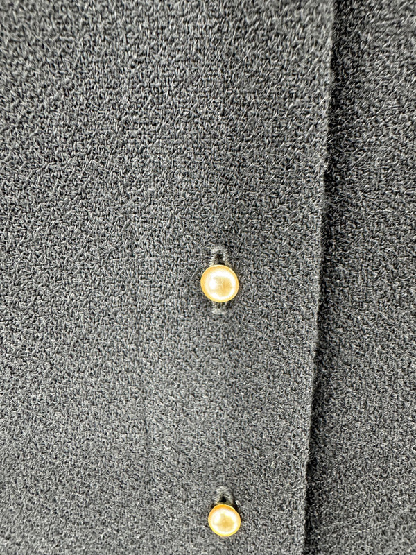 Chanel F/W 02 Long Black Wool Jacket Pearl Buttons - Size 44