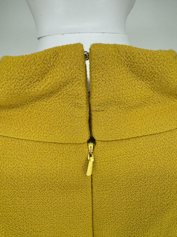 Pamella Roland Mustard Textured Crepe Mini Dress with Pearl Detail