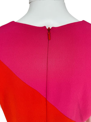 Pamella Roland Colorblock Crepe Shift Dress in Fuchsia & Red