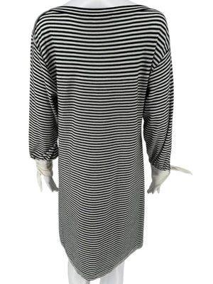 Chloé Black & White Striped Cotton Dress with Cuffed Tie Sleeves - Small