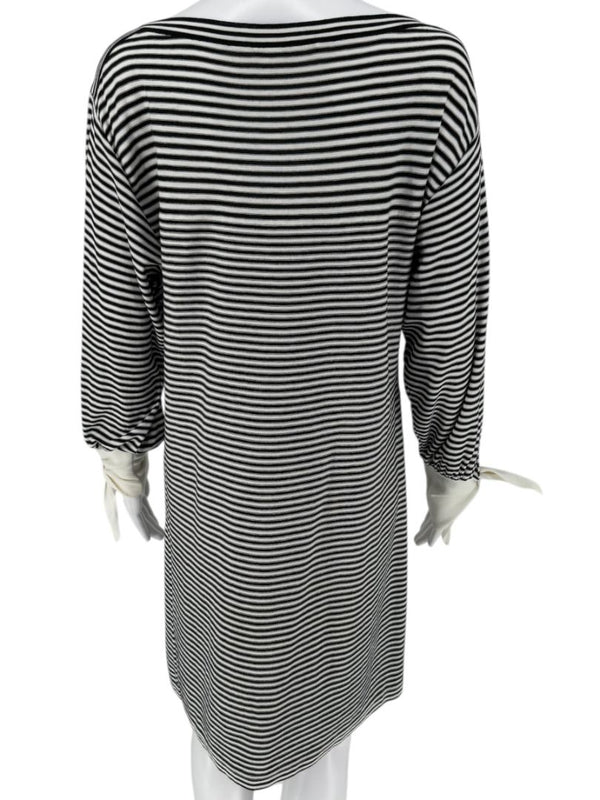 Chloé Black & White Striped Cotton Dress with Cuffed Tie Sleeves - Small