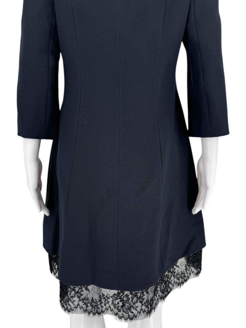 Christian Dior Navy Wool-Silk Dress with Lace Hem  - Size 12