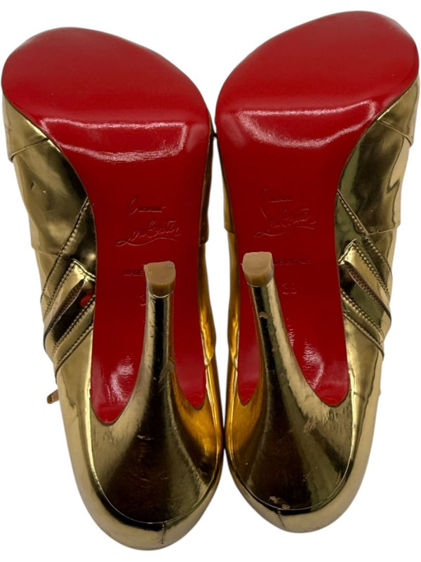 Christian Louboutin Gold Patent Leather Robot 120 Ankle Boots Size 39