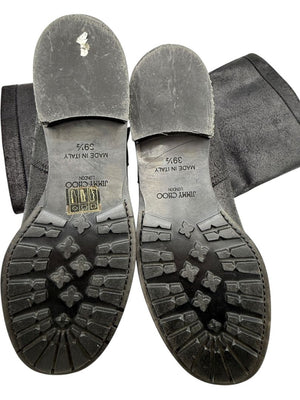 Jimmy Choo Black Suede Buckle Boots with Crystal Heels – Size 39.5