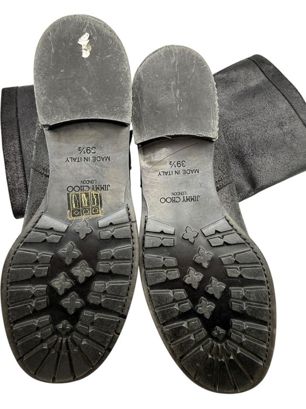 Jimmy Choo Black Suede Buckle Boots with Crystal Heels – Size 39.5