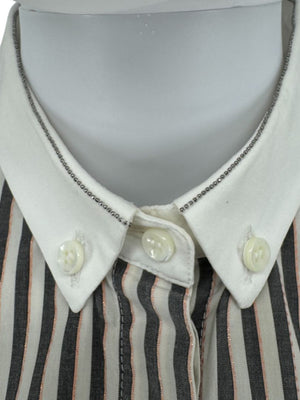 Brunello Cucinelli Striped Shirt with Monili Detail - Size L