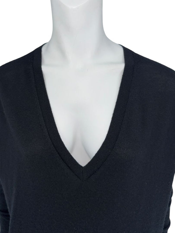 The Row Black Cashmere & Silk V-Neck Tunic Sweater - Size S
