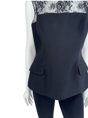 Christian Dior Black Lace-Trim Sleeveless Top – Size FR 44 (US 12)