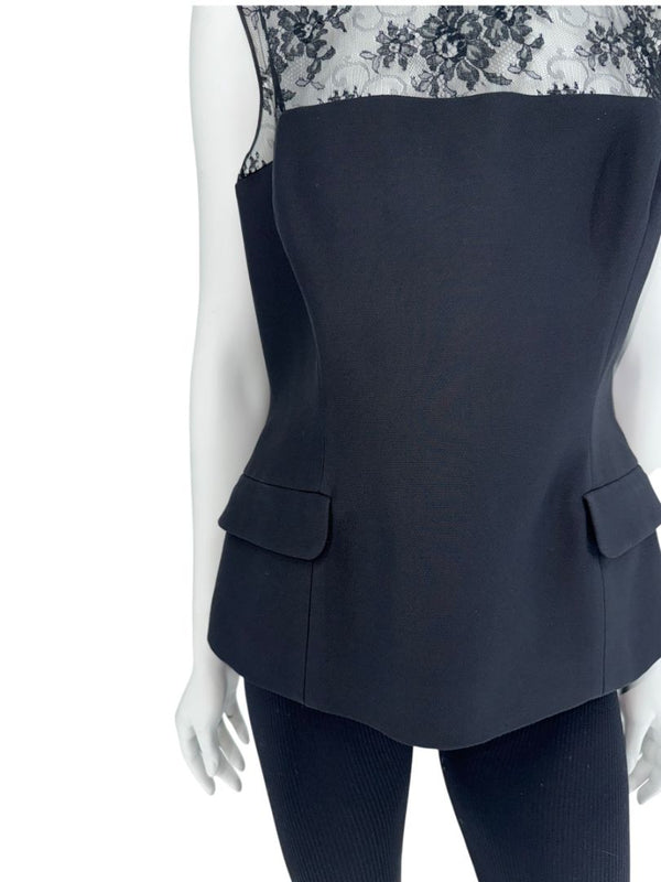 Christian Dior Black Lace-Trim Sleeveless Top – Size FR 44 (US 12)