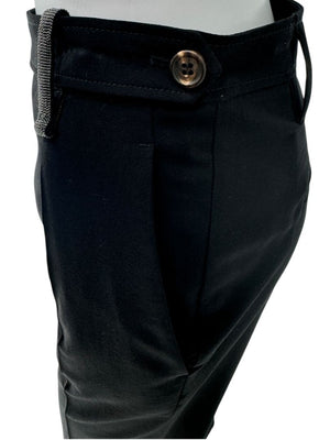 Brunello Cucinelli Black Tapered Wool Trousers with Monili Belt Loop - Size 10