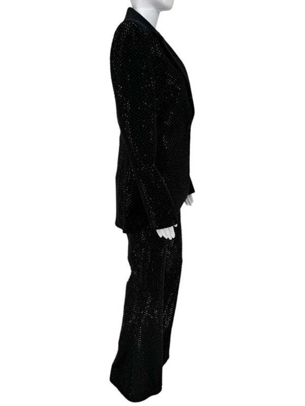 Pamella Roland Black Sequin Beaded Tuxedo Suit – Size 6