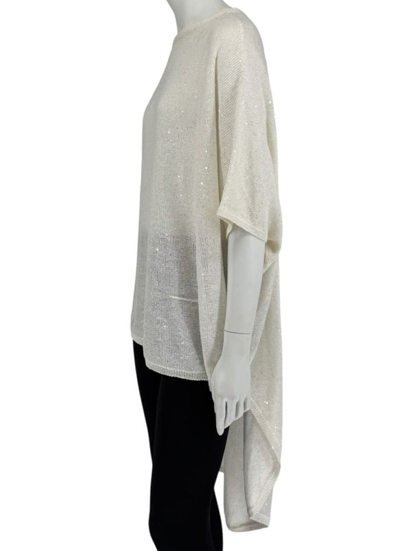 Brunello Cucinelli Ivory Hi-Low Sequin Knit Tunic – Size L