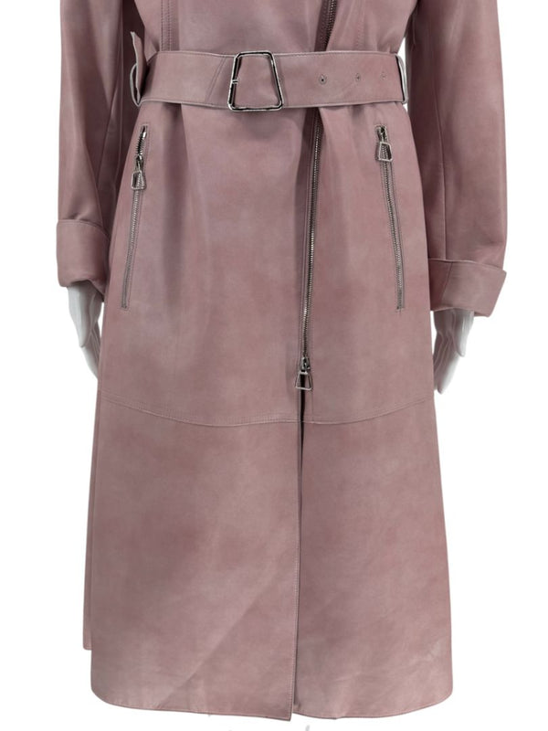 Akris Lamb Nappa Leather Moto Trench in Dusty Rose – Size 8