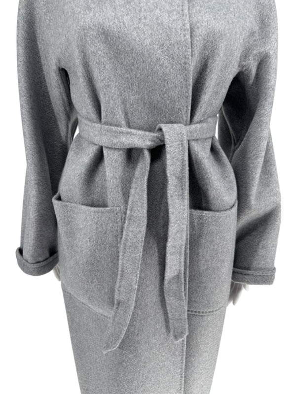 Max Mara ‘Manuela’ Belted Wrap Coat in Light Grey – Size US 10 / IT 44