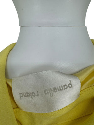 Pamella Roland Pale Yellow Crystal Button Shirt Dress with Asymmetric Hem - L