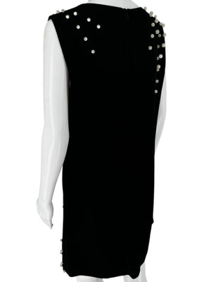 Pamella Roland Black Sleeveless Shift Dress with Pearl Embellishments – Large