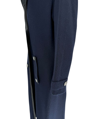 Giorgio Armani Navy Wool-Cashmere Coat with Leather Trim – Size 44