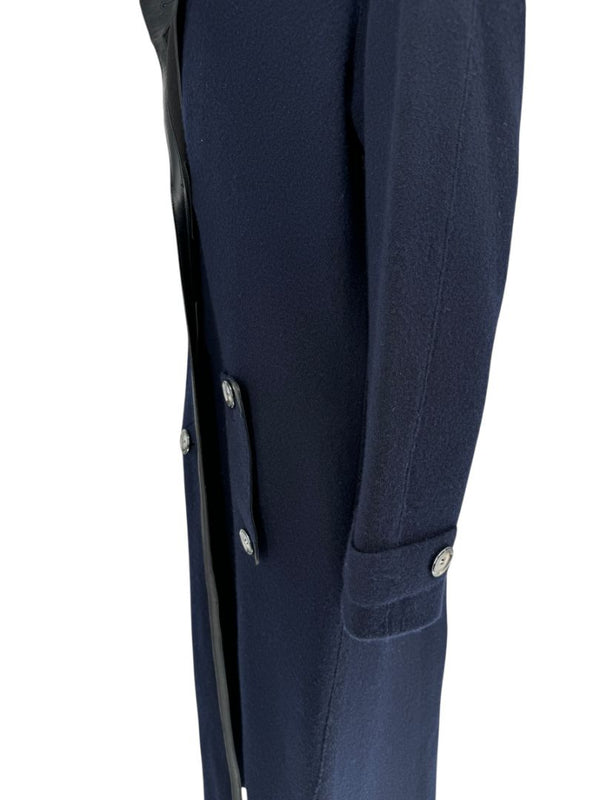 Giorgio Armani Navy Wool-Cashmere Coat with Leather Trim – Size 44