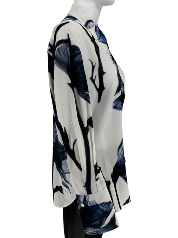 Alexander McQueen Ivory & Ink Floral Silk Blouse – Size L