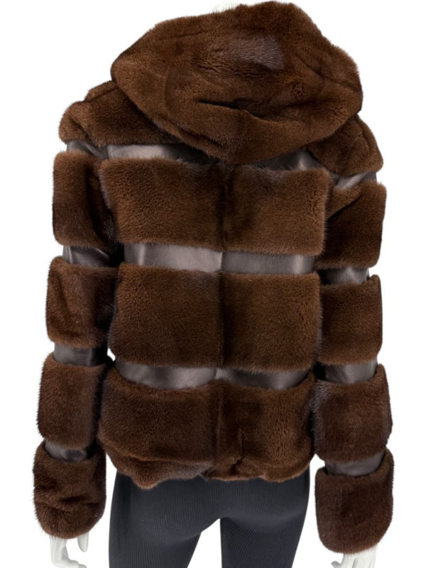 Michael Kors Chocolate Brown Mink Fur & Leather Bomber Jacket – Size 8