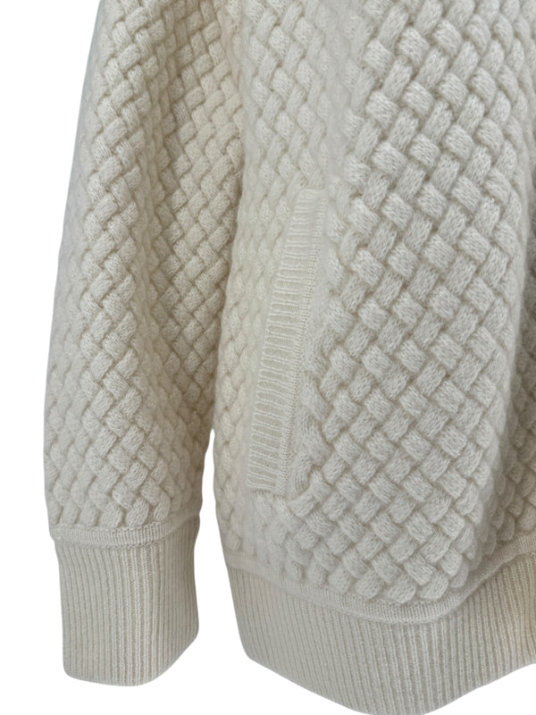 CO Ivory Basketweave Knit Hooded Zip Sweater - Size M