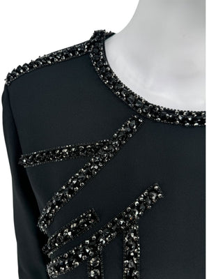 Pamella Roland Black Crepe Embellished Shift Dress – Large