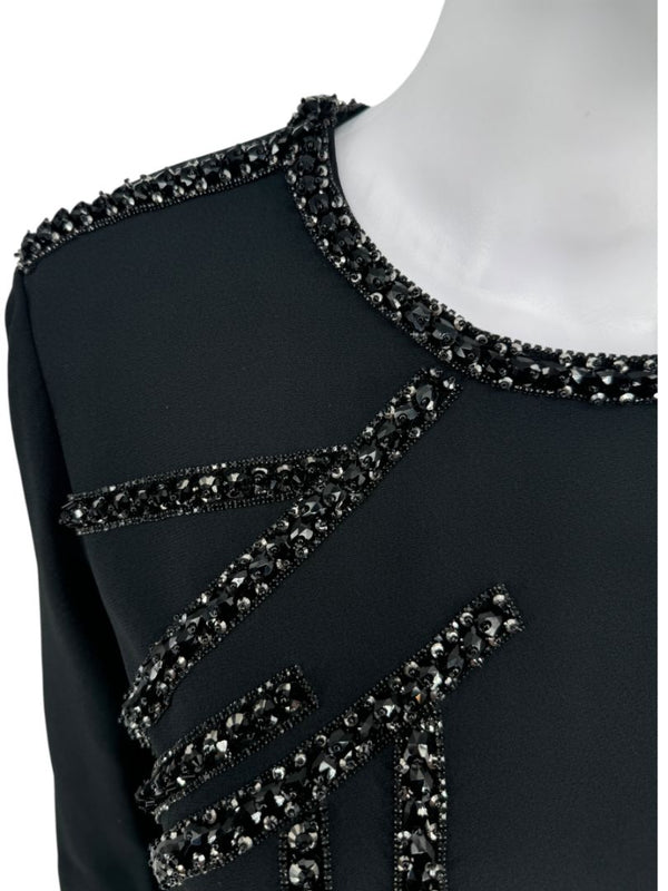 Pamella Roland Black Crepe Embellished Shift Dress – Large