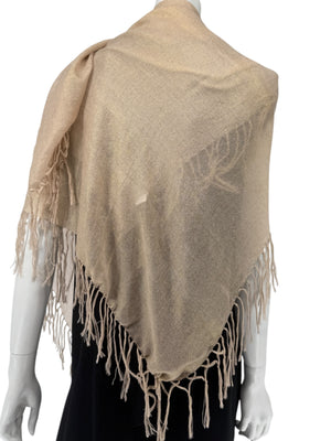 Brunello Cucinelli Beige Cashmere & Silk Fringed Scarf – 45" x 45"