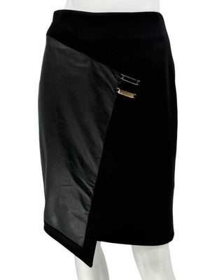 Pamella Roland Black Skirt with Leather Panel & Gold Zipper - Large