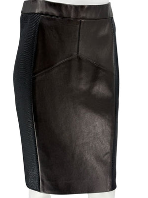 Pamella Roland Black Leather & Textured Knit Pencil Skirt – Large