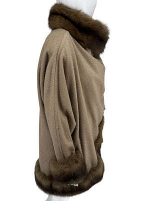 J. Mendel Camel Wool Cape with Fox Fur Trim – One Size