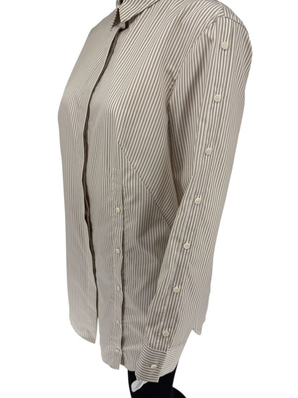 Akris Punto Beige & White Stripe Button Detail Blouse – Size US 10