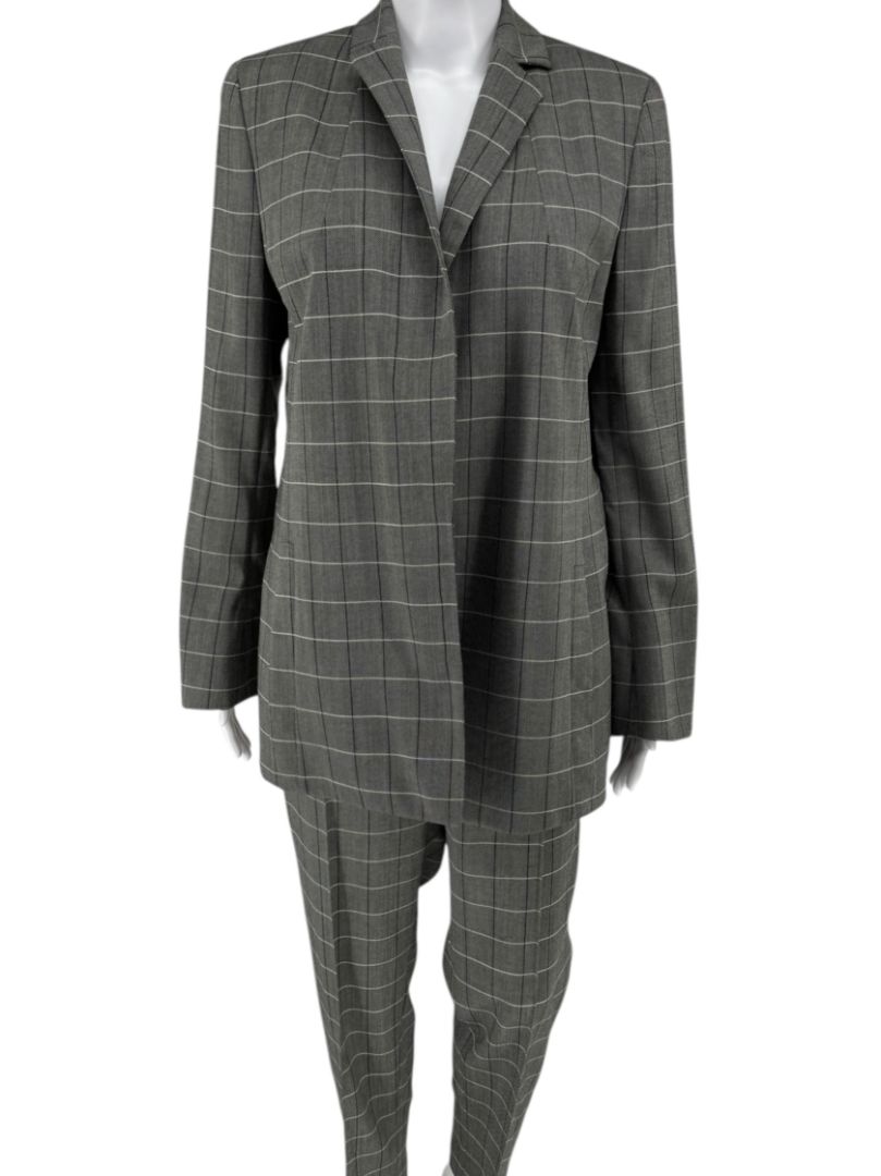 A-K-R-I-S Punto Grey Windowpane Wool Pantsuit – Jacket Size 8, Pants Size 10