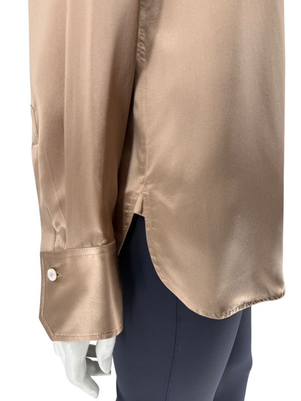 Kiton Bronze Silk Bow Blouse – Size 46 Brand New