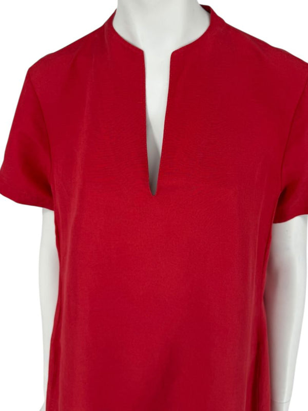 Lafayette 148 New York Red Linen-Blend Midi Dress – Size M