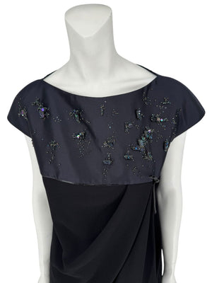 Atelier Caito for Herve Pierre Black Beaded Yoke Draped Dress – Size 12