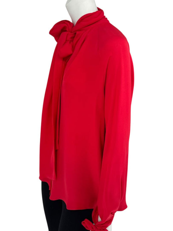 J.C. Obando Red Silk Tie Cuff Blouse – Size 8