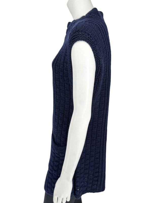 HANIA by Anya Cole Navy Hand-Knit Cable Vest – O/S
